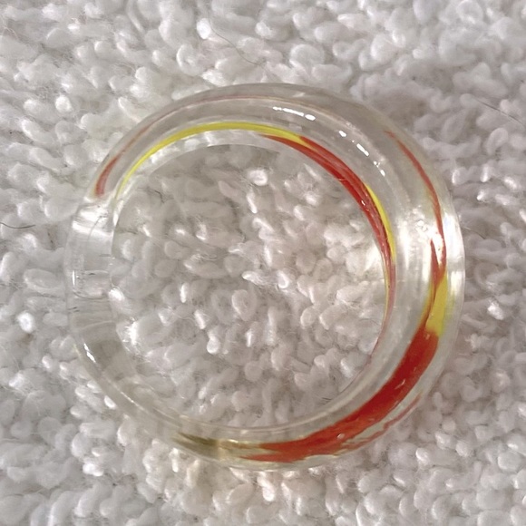 Vintage Art Glass Handmade Red Yellow Band Ring - Picture 7 of 11